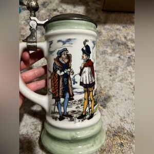 Vintage Ceramic Beer Stein with Medieval Scene